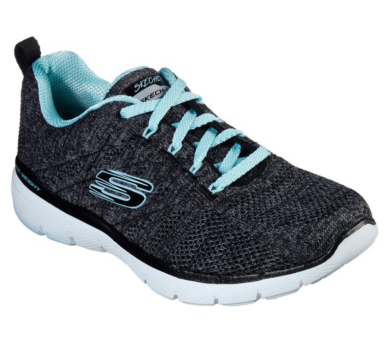 Skechers Dam Svarta/Ljus Blå Sneakers - Flex Appeal 3.0 - Höga Tides - Sverige (DBVQX-2714)